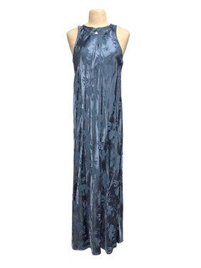 Vintage All That Jazz Dusty Blue Floral Jacquard Maxi Dress | Sz 5/6 | Sleeveles